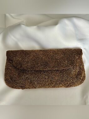 Walborg Bronze Beaded Clutch Evening Bag Vintage Hand Beaded Formal Purse
